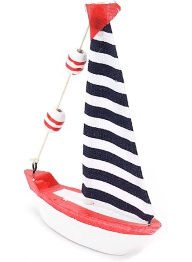 موديل قارب شراعي خشبي صغير للزينة المنزلية، زخرفة مكتبية بأسلوب البحر الأبيض المتوسط الكلاسيكي