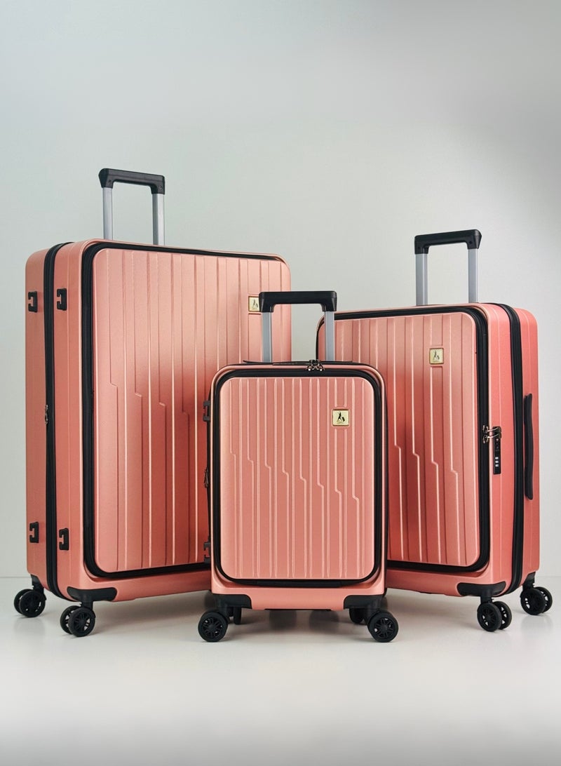 SAW & SEE Premium ABS+PC Unbreakable Front opening Hard Shell Luggage  3-Piece Suitcase Set, Lightweight with Expandable upto 25 Percent Extra storage Trolley Bags with 4 double Spinner Wheels, TSA Approved Lock and Durable Travel Suitcases– 12 Kg, 23 Kg, 35 Kg - 20" / 24" / 28" – ROSE GOLD - Image 1