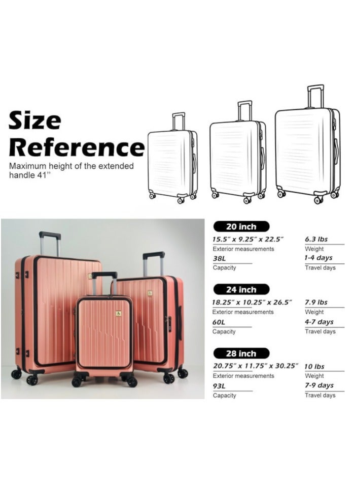 SAW & SEE Premium ABS+PC Unbreakable Front opening Hard Shell Luggage  3-Piece Suitcase Set, Lightweight with Expandable upto 25 Percent Extra storage Trolley Bags with 4 double Spinner Wheels, TSA Approved Lock and Durable Travel Suitcases– 12 Kg, 23 Kg, 35 Kg - 20" / 24" / 28" – ROSE GOLD - Image 3