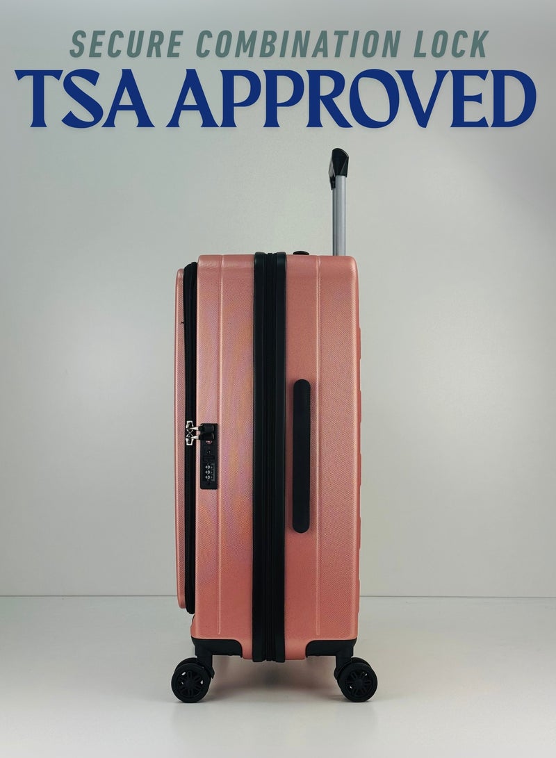 SAW & SEE Premium ABS+PC Unbreakable Front opening Hard Shell Luggage  3-Piece Suitcase Set, Lightweight with Expandable upto 25 Percent Extra storage Trolley Bags with 4 double Spinner Wheels, TSA Approved Lock and Durable Travel Suitcases– 12 Kg, 23 Kg, 35 Kg - 20" / 24" / 28" – ROSE GOLD - Image 4