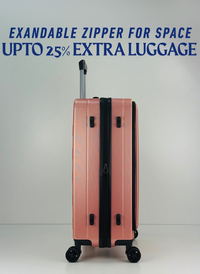 SAW & SEE Premium ABS+PC Unbreakable Front opening Hard Shell Luggage  3-Piece Suitcase Set, Lightweight with Expandable upto 25 Percent Extra storage Trolley Bags with 4 double Spinner Wheels, TSA Approved Lock and Durable Travel Suitcases– 12 Kg, 23 Kg, 35 Kg - 20" / 24" / 28" – ROSE GOLD - Image 5