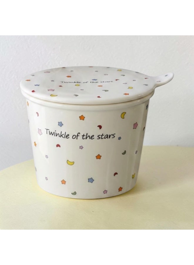 Ceramic Noodle Bowl with Lid, Star & Moon Design - Image 2