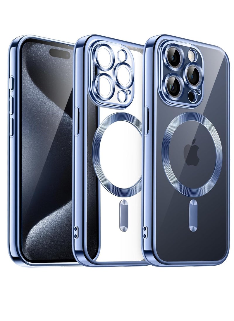 Raxoom Electroplated Case for iPhone 15 Pro Max 6.7-Inch, Camera Lens Full Protection, Compatible with MagSafe Wireless Charging, Shockproof Soft TPU Phone Cover (Sierra Blue) - Image 1