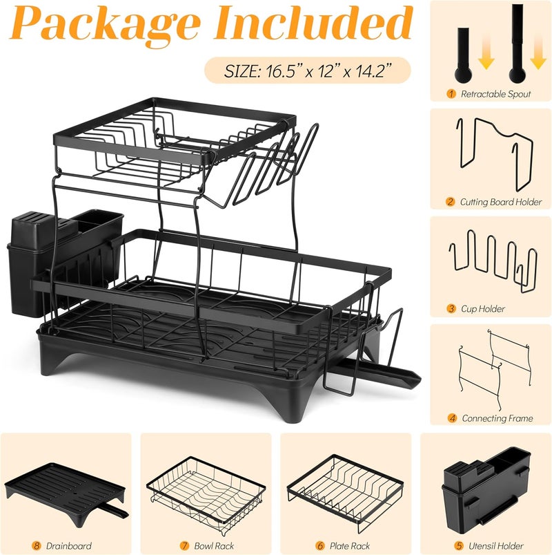 E-far رف تجفيف الأطباق الأسود E-far ذو طبقتين - Image 2