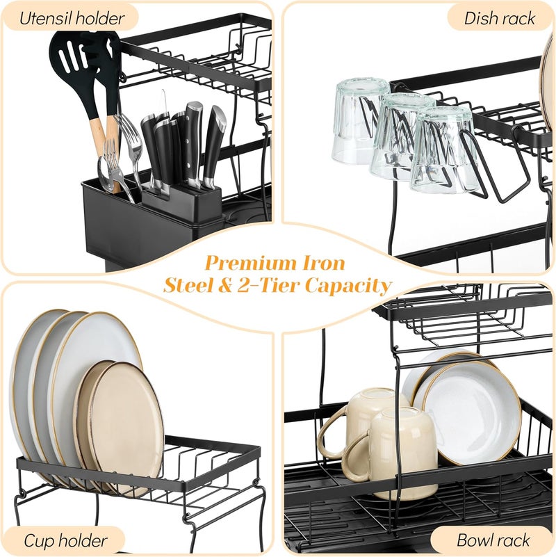 E-far رف تجفيف الأطباق الأسود E-far ذو طبقتين - Image 3