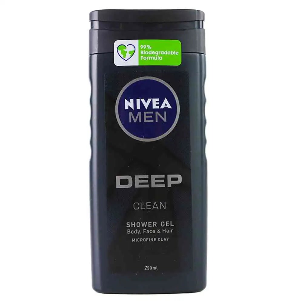 Nivea Men Deep Clean 3 in 1 Shower Gel For Body, Face & Hair With Microfine Clay- 250ml