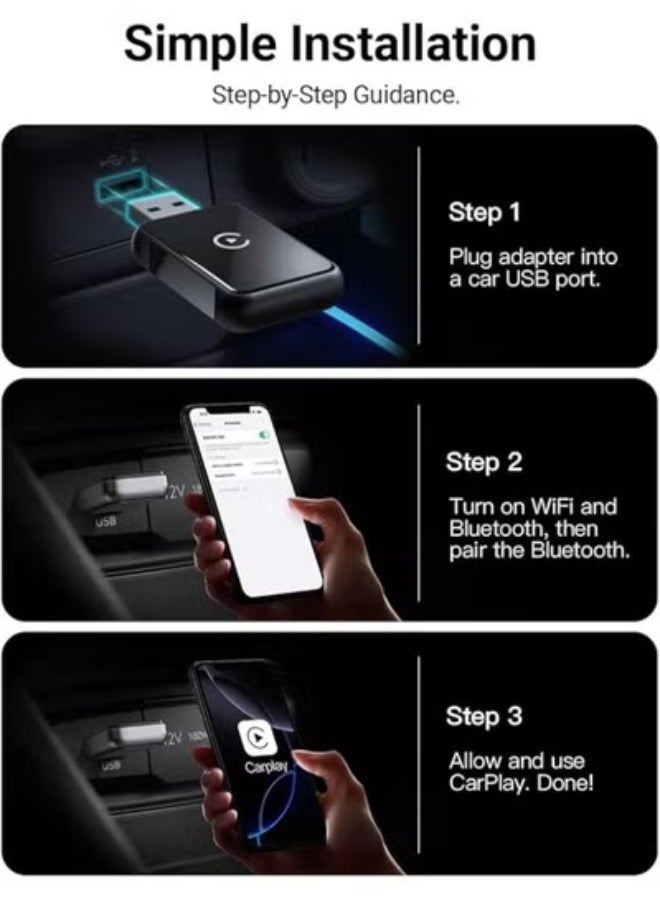 محول لاسلكي 2 في 1 (كاربلاي وأندرويد أوتو) - دونجل لاسلكي فائق السرعة والموثوقية - توصيل وتشغيل مباشر لموبايلات الآيفون (iOS 10+) والأندرويد (11+) - للسيارات من موديل 2016 فما فوق - Image 4