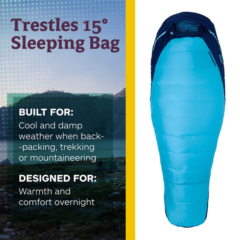 Marmot Womenâ€™s Trestles 15Â° Sleeping Bag | Insulated, Water-Resistant, Left-Zip, French Blue/Harbor Blue - Image 2