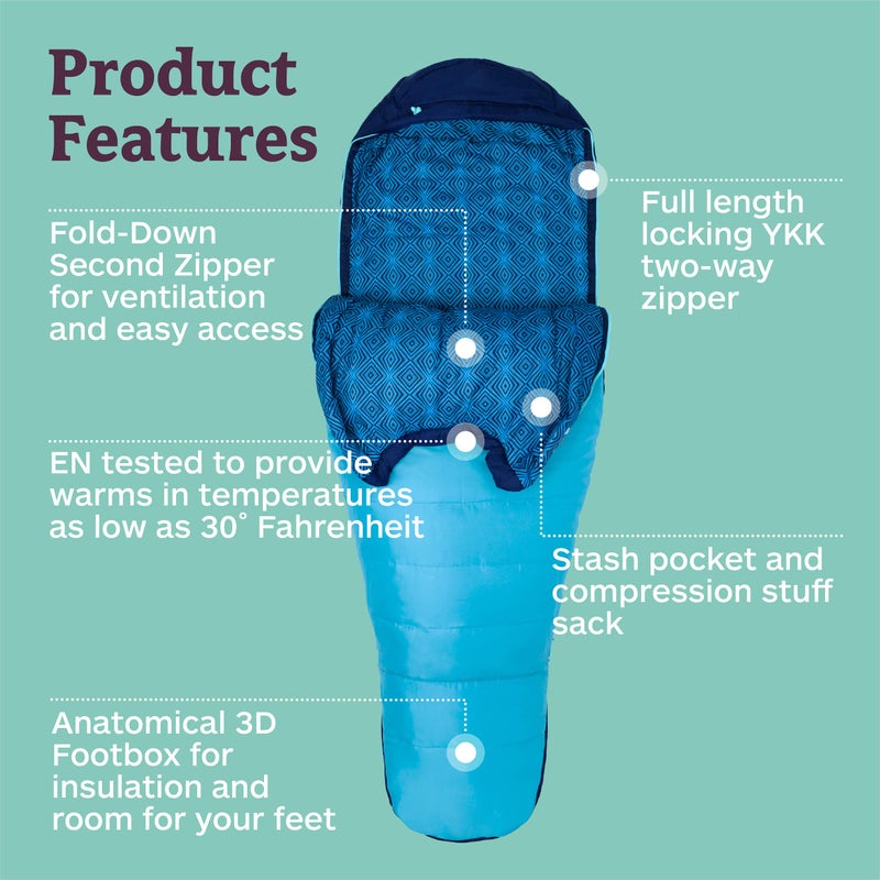 Marmot Womenâ€™s Trestles 15Â° Sleeping Bag | Insulated, Water-Resistant, Left-Zip, French Blue/Harbor Blue - Image 4
