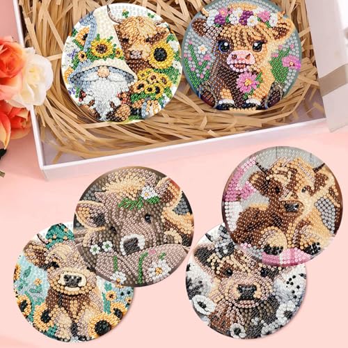 croshom 8 Pieces Cow Diamond Art Coasters Kit, Diamond Painting Coasters, Cow Diamonds Art Painting Kits,5D DIY Full Drill Diamonds Arts Kits for Adults Gift & Home Decor - Image 3