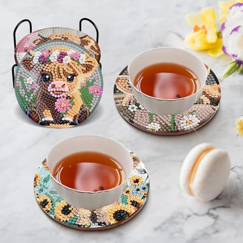 croshom 8 Pieces Cow Diamond Art Coasters Kit, Diamond Painting Coasters, Cow Diamonds Art Painting Kits,5D DIY Full Drill Diamonds Arts Kits for Adults Gift & Home Decor - Image 2