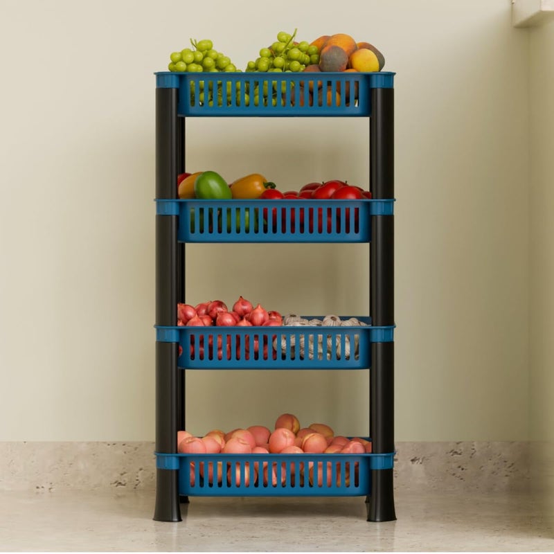 FOROLY Multipurpose Storage Plastic BasketRack for office Home and Kitchen 4 Layer Navyblue - Image 1