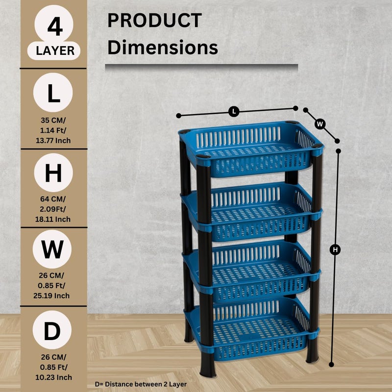 FOROLY Multipurpose Storage Plastic BasketRack for office Home and Kitchen 4 Layer Navyblue - Image 2