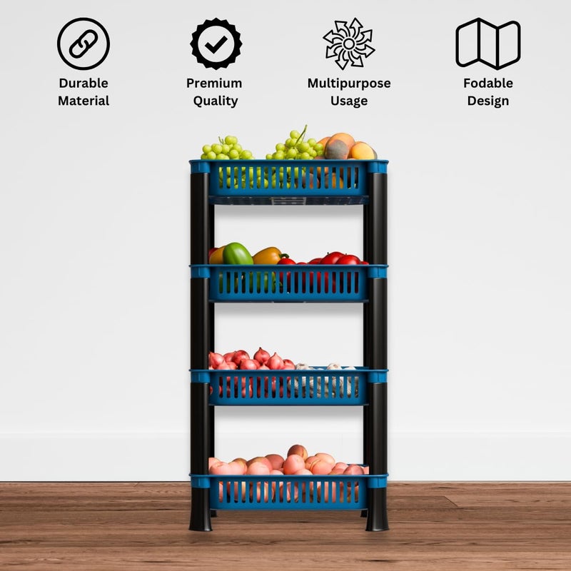 FOROLY Multipurpose Storage Plastic BasketRack for office Home and Kitchen 4 Layer Navyblue - Image 3