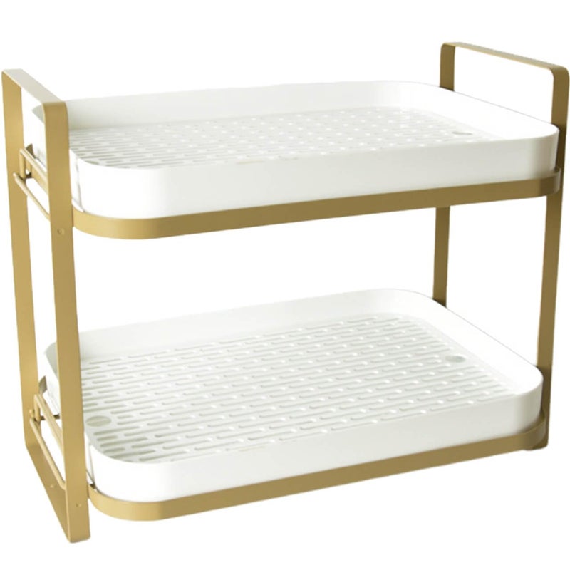 Vapaa Taide 2 Tier Cup Drying Rack Stand Organizer Countertop Station Shelf Strong Carbon Steel MultiFunctional Storage for Home Office Kitchen Coffee Mugs Glass Cups Etc White