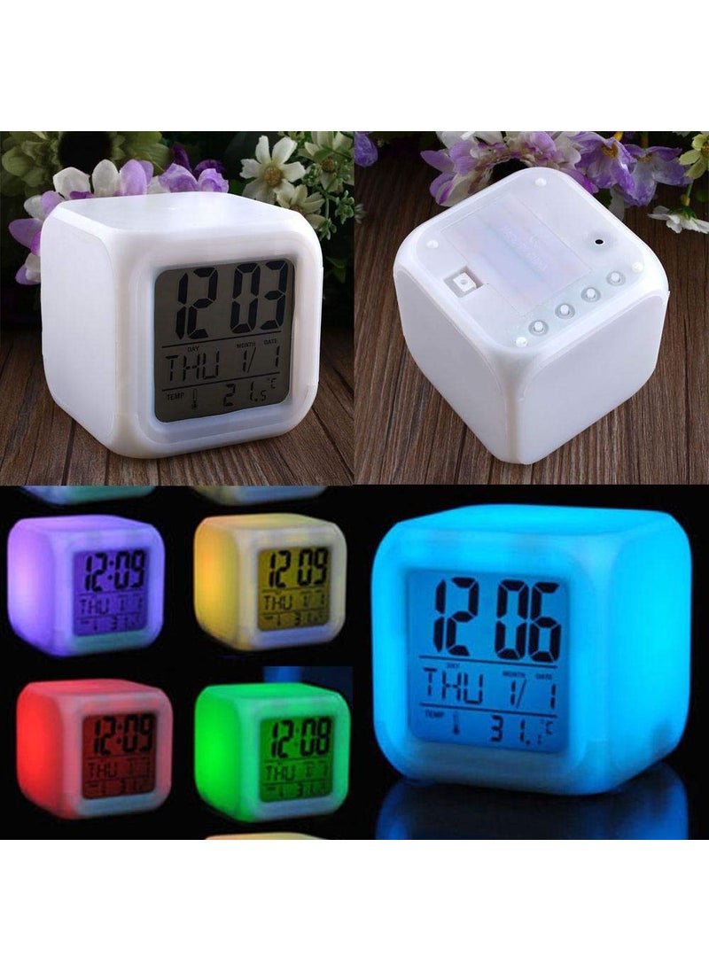 Generic - Smart 7 Colour Changing LED Digital Alarm Clock with Date Time Multicolor - Image 1