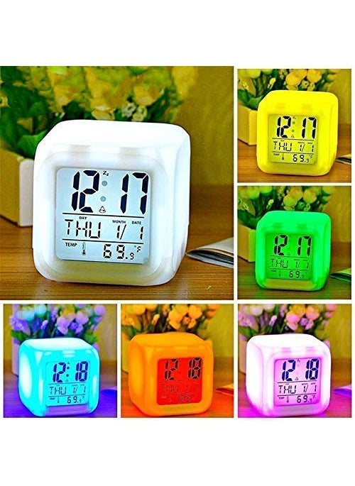 Generic - Smart 7 Colour Changing LED Digital Alarm Clock with Date Time Multicolor - Image 1