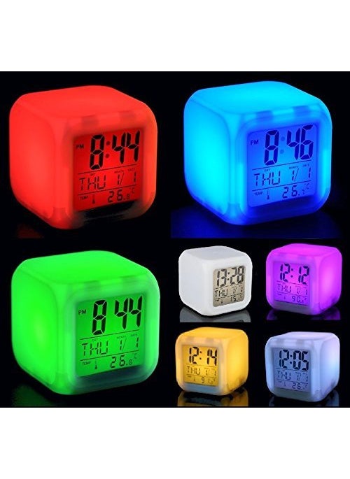 Generic - Smart 7 Colour Changing LED Digital Alarm Clock with Date Time Multicolor - Image 1