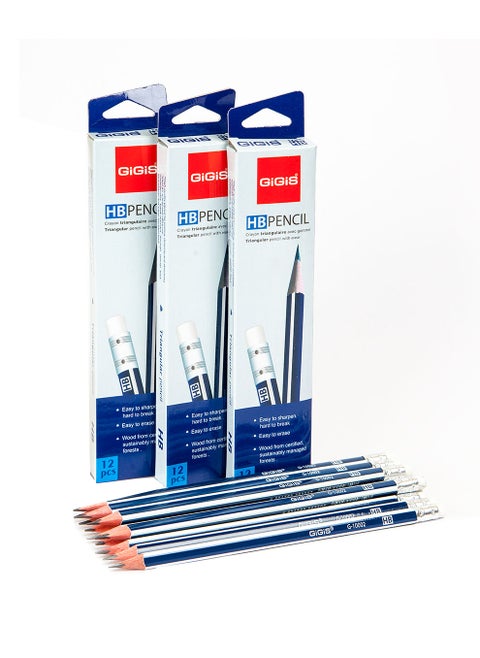 HB Triangular Pencil Blue-White 10002 - Pack of 12
