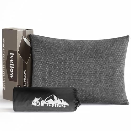 Ivellow Memory Foam Travel Pillow Compressible Camping Pillow for Sleeping Shredded Memory Foam Pillow Compact Firm Supportive Travel Pillow for Adults Kids Outdoor Backpacking Hiking Essential GearS