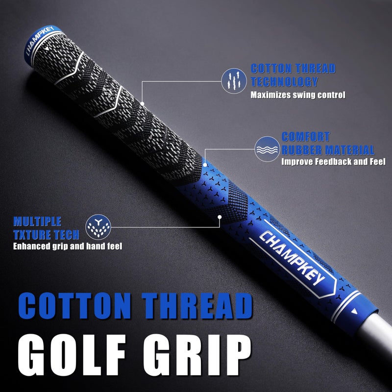 CHAMPKEY Half Cord Golf Grips 13 Pack with Golf Grip Kit - All Weather Performance Golf Club Grips - High Traction and Feedback Golf Grips for Men(Gray,Midsize) - Image 2