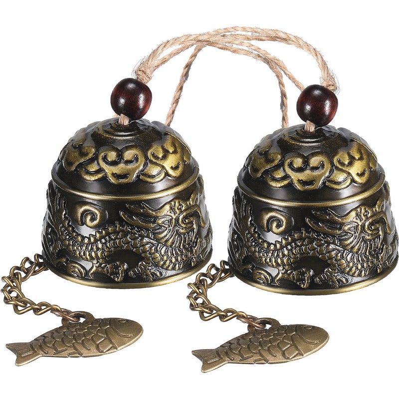 Chuangdi 2 Pieces Fengshui Bell Vintage Dragon Bell Fengshui Wind Chimes Good Luck Hanging Supplies for Home Garden Good Luck Blessing Patio Yard Indoor Outdoor Front Door Decorations - Image 1
