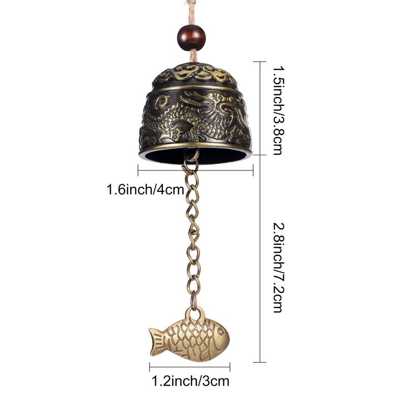 Chuangdi 2 Pieces Fengshui Bell Vintage Dragon Bell Fengshui Wind Chimes Good Luck Hanging Supplies for Home Garden Good Luck Blessing Patio Yard Indoor Outdoor Front Door Decorations - Image 2
