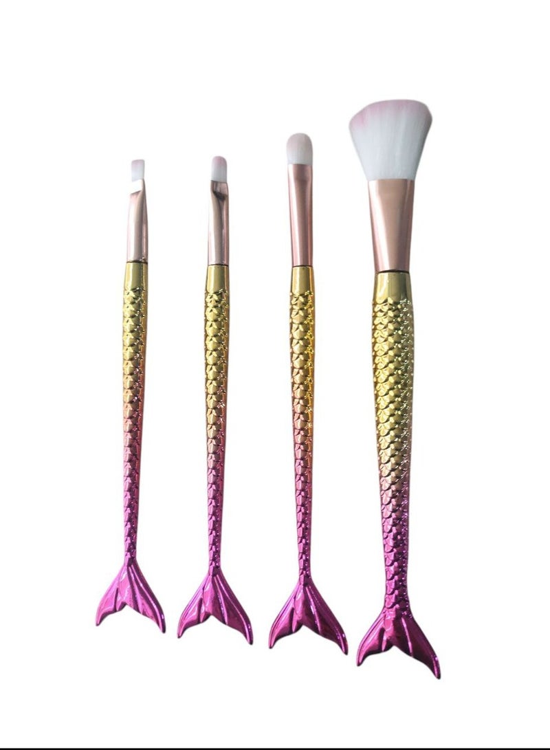 4 Piece Colorful Fishtail Makeup Brush Set Foundation Eyebrow Eyeliner Blush and Concealer Brushes Elegant Makeup Tool Kit for Women and Girls - Image 1