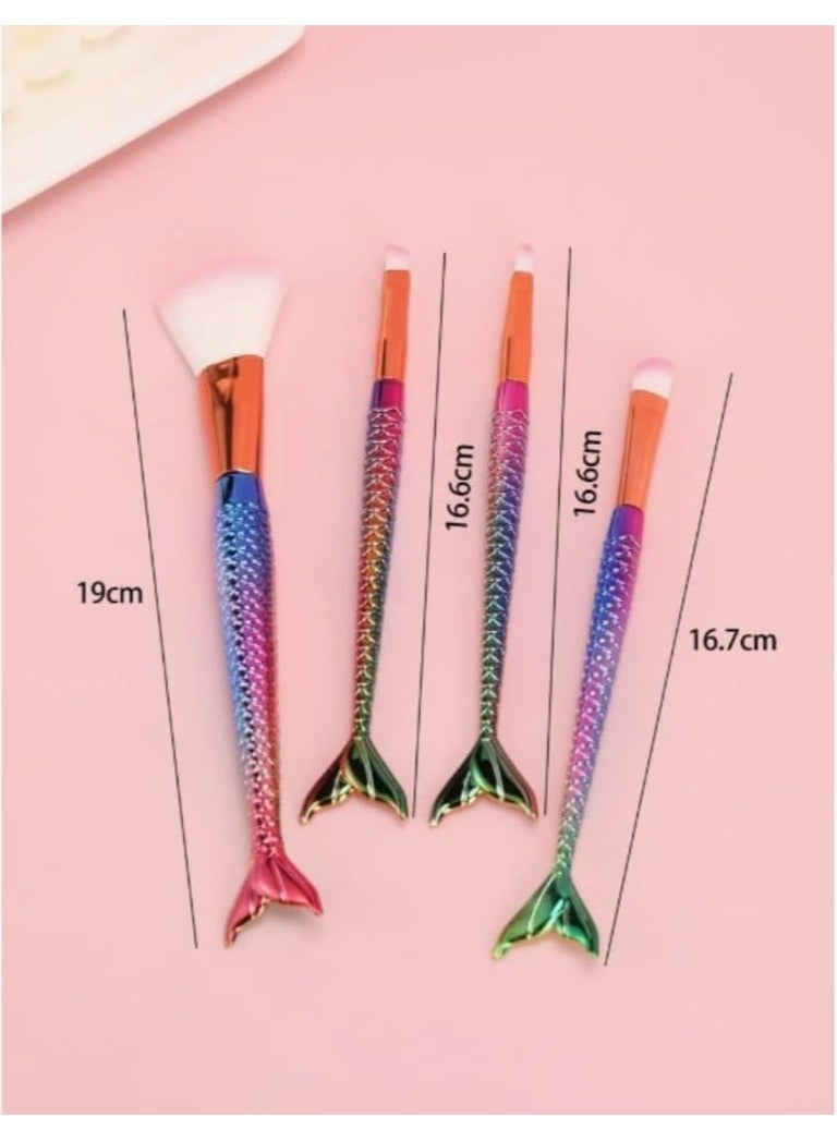 4 Piece Colorful Fishtail Makeup Brush Set Foundation Eyebrow Eyeliner Blush and Concealer Brushes Elegant Makeup Tool Kit for Women and Girls - Image 2