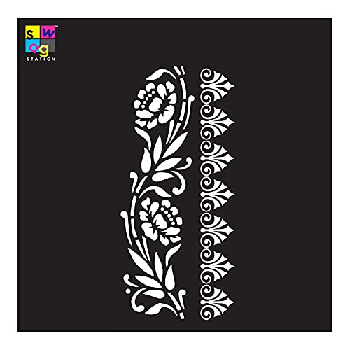 SWAGSTATION Flower Border Stencil Design Reusable Painting Template for Art and Craft (8"x4") Stencil for Painting Art Journal, Furniture Painting, Clothes, Home Décor Border Stencils for Craft - Image 1