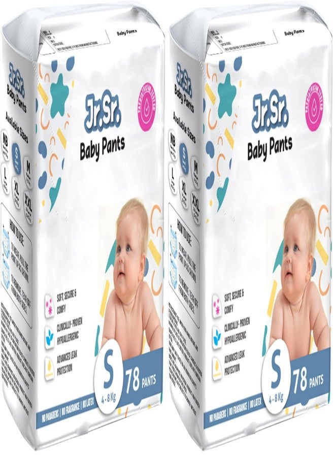 Jr. Sr. Baby Diaper Pants with Advanced Leak Protection | Soft & Comfortable| Small | 4-8 Kg | 78 Counts | Pack of 2