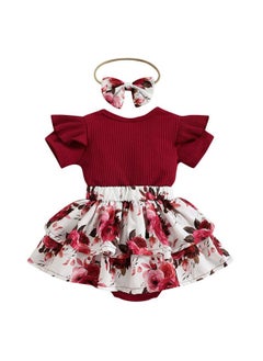 Hopscotch Hopscotch Girls Cotton and Polyester Text Print Bodysuit with Headband in Maroon Color For Ages (3-6 Months)  - Image 2