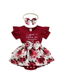 Hopscotch Hopscotch Girls Cotton and Polyester Text Print Bodysuit with Headband in Maroon Color For Ages (3-6 Months)  - Image 1