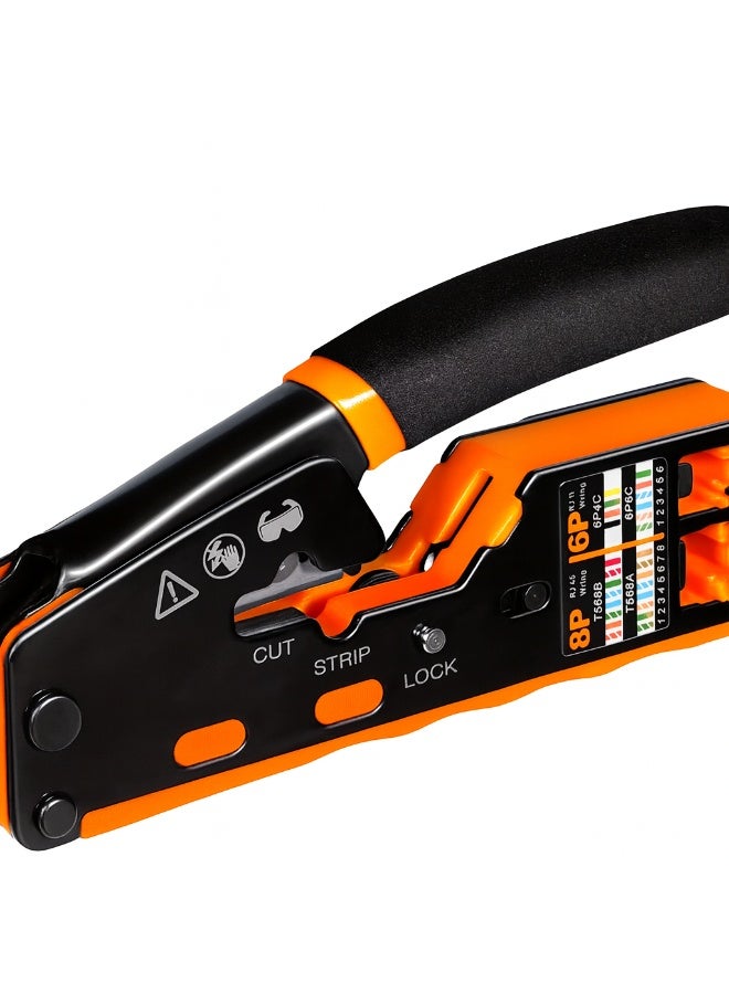 MICRODIGIT All-in-One Pass Through Network Crimping Tool | RJ45 RJ11 RJ12 | Cutter & Stripper - Image 1