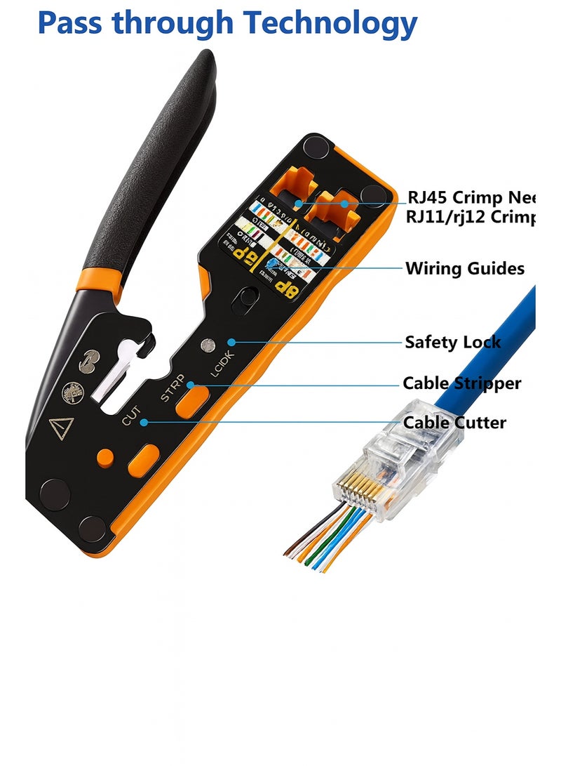MICRODIGIT All-in-One Pass Through Network Crimping Tool | RJ45 RJ11 RJ12 | Cutter & Stripper - Image 2