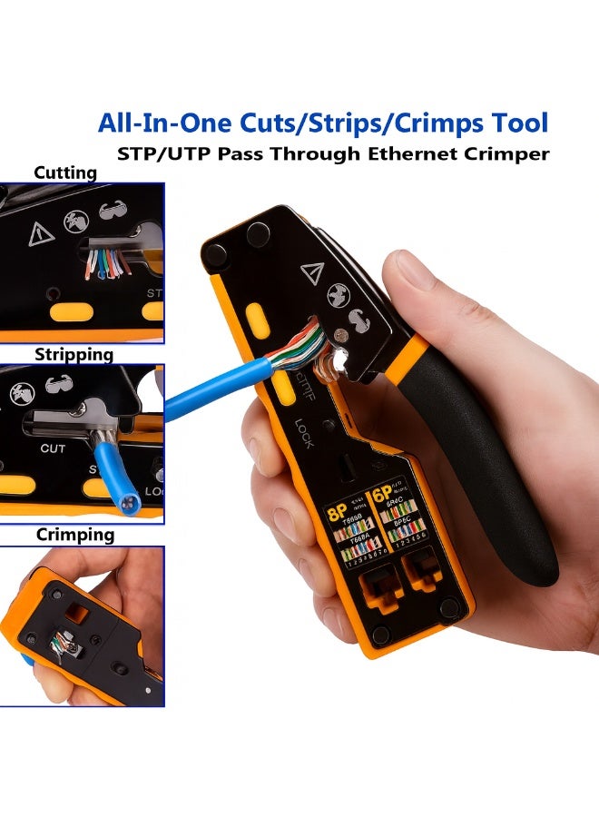 MICRODIGIT All-in-One Pass Through Network Crimping Tool | RJ45 RJ11 RJ12 | Cutter & Stripper - Image 3