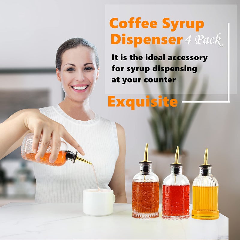 Shining Craft Syrup Dispenser Bottles Set, 4 Pack 7 OZ Bottles With Metal Pour Spout and Labels for Syrups, SC055 (4 Pack) - Image 2