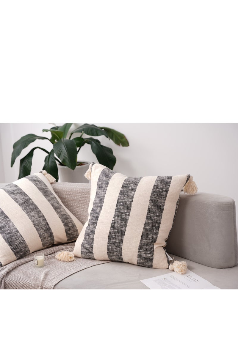 GOLD MANTIS 60x60cm Striped Cotton Euro Sham with Feather Insert – Harbo Decorative Throw Pillow with Tassels, Boho Style Square Cushion for Sofa & Bed, Premium Quality Stitching - Image 1
