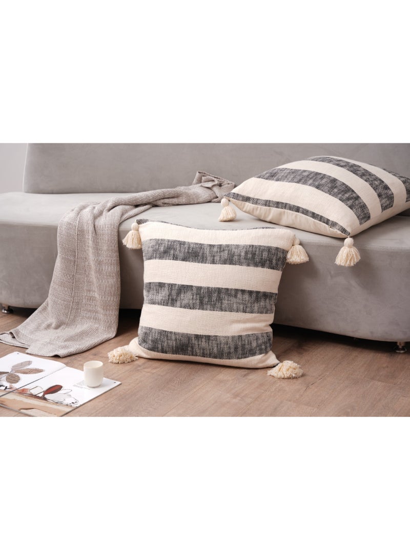 GOLD MANTIS 60x60cm Striped Cotton Euro Sham with Feather Insert – Harbo Decorative Throw Pillow with Tassels, Boho Style Square Cushion for Sofa & Bed, Premium Quality Stitching - Image 4