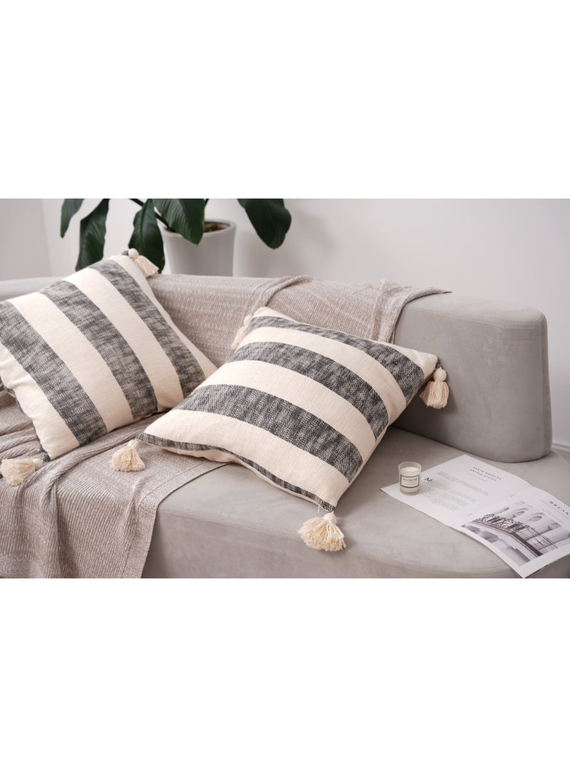 GOLD MANTIS 60x60cm Striped Cotton Euro Sham with Feather Insert – Harbo Decorative Throw Pillow with Tassels, Boho Style Square Cushion for Sofa & Bed, Premium Quality Stitching - Image 5