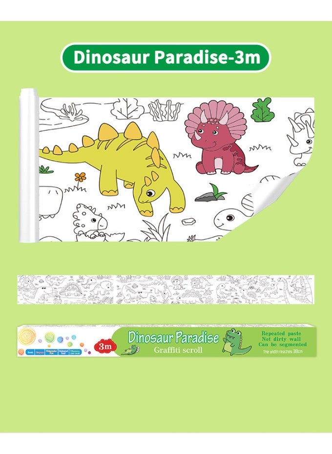 هالامودو قائمة المنتجات ذات الصلة الديناصور الجنة للأطفال الرسم لفة , سوبر طويلة التلوين ورقة لفة عصا على جدار رياض الأطفال , الأطفال ملء اللون اللوحة DIY الفن لعبة تعليمية , للأطفال الجرافيتي اللوحة الاهتمام زراعة , 300 * 38 سم - Image 1
