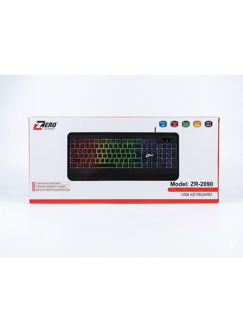 zeru Zero ZR-2090 Wired Gaming Keyboard - Colorful RGB Lighting, Ergonomic Spill-Resistant Design, Silent and Responsive Keys - Ideal for Gaming and Office Work - Image 4