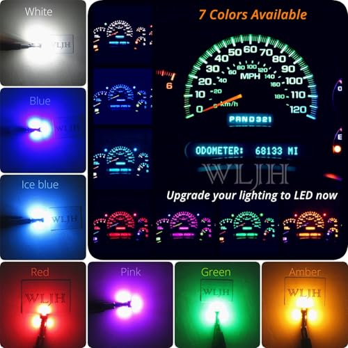 WLJH 6pcs Canbus Error Free T5 74 37 27 17 2721 3030SMD Led Dash Lights Bulbs Gauge Cluster Dashboard Instrument Panel Light Lamps Bulb Twist Lock Socket (Red) - Image 3