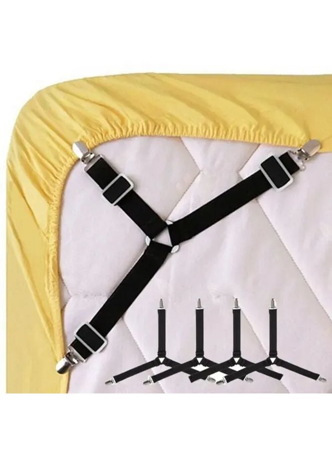 4pcs Black Adjustable Triangle Bed Sheet Holders Anti Slip Elastic Clips - Image 1