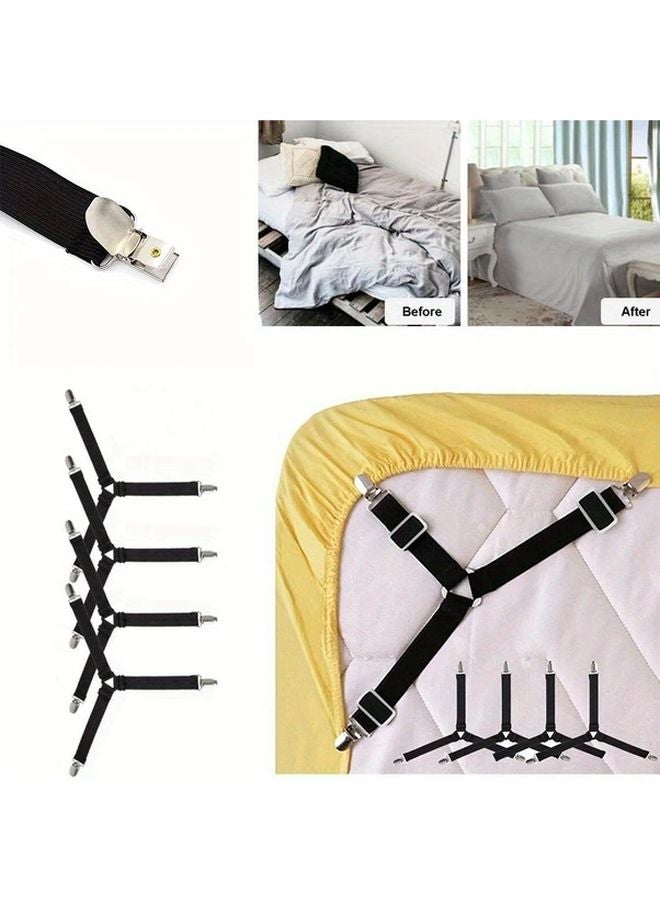 4pcs Black Adjustable Triangle Bed Sheet Holders Anti Slip Elastic Clips - Image 2