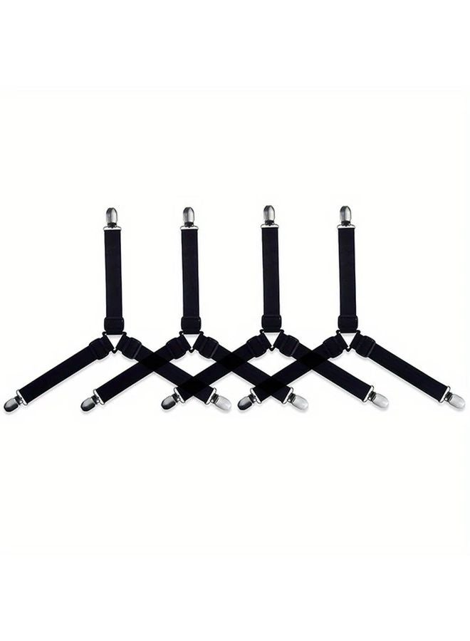4pcs Black Adjustable Triangle Bed Sheet Holders Anti Slip Elastic Clips - Image 4