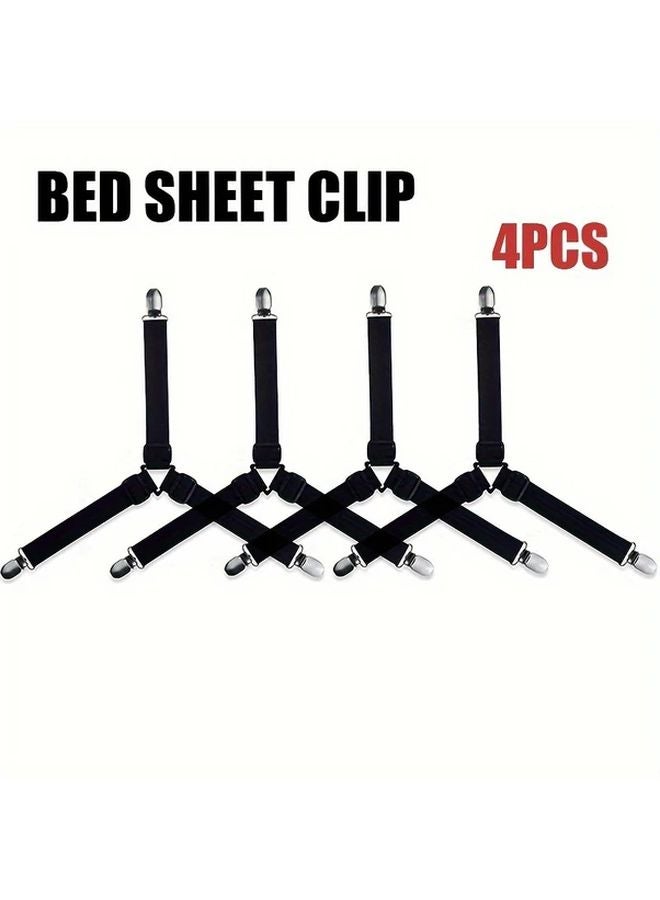 4pcs Black Adjustable Triangle Bed Sheet Holders Anti Slip Elastic Clips - Image 3