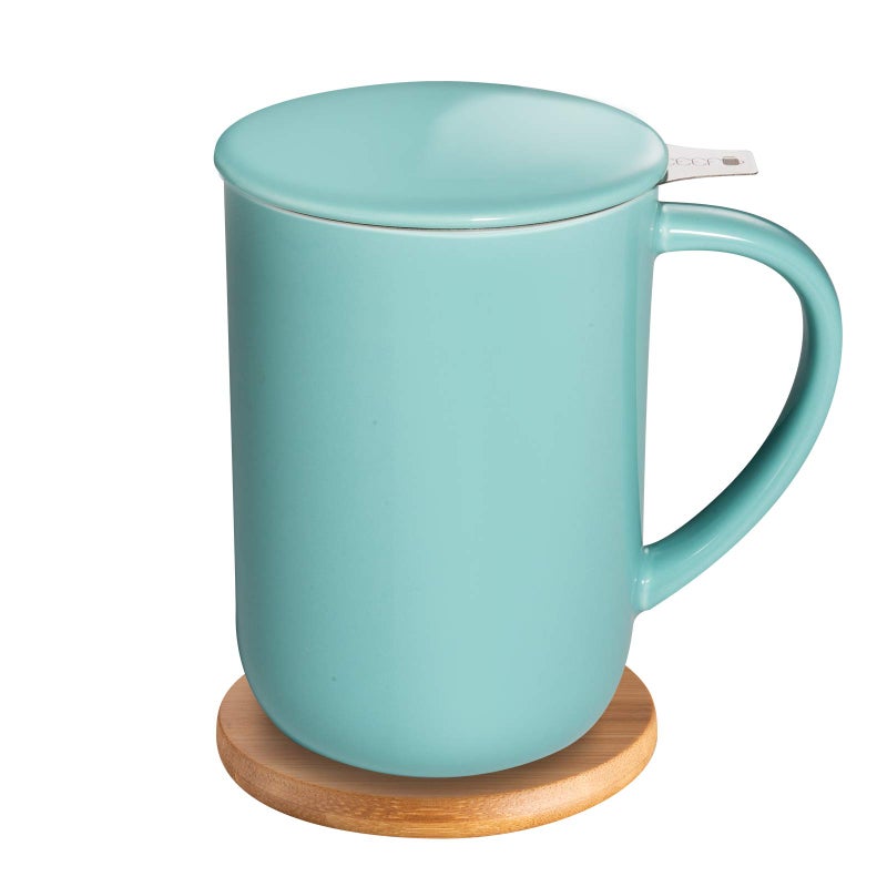 CEEFU Porcelain Tea Mug with Infuser and Lid Teaware with Filter and Coaster Loose Leaf Tea Cup Steeper Maker 16 OZ for TeaCoffeeMilkWomenOfficeHomeGift Turquoise