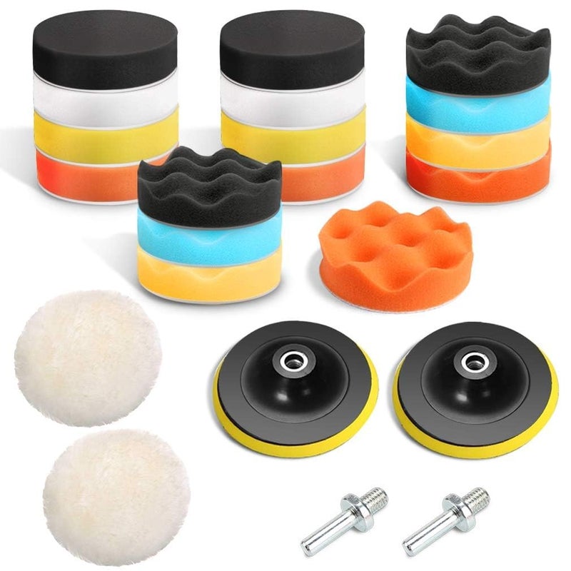 GLITZEN Car Foam Drill 3Inch Buffing Pad 22 Pcs Polishing Pads KitCar Buffer Polisher Kit Sponge Pad Kit For Car PolishingWaxingSandingSealing Glaze Multicolour - Image 1