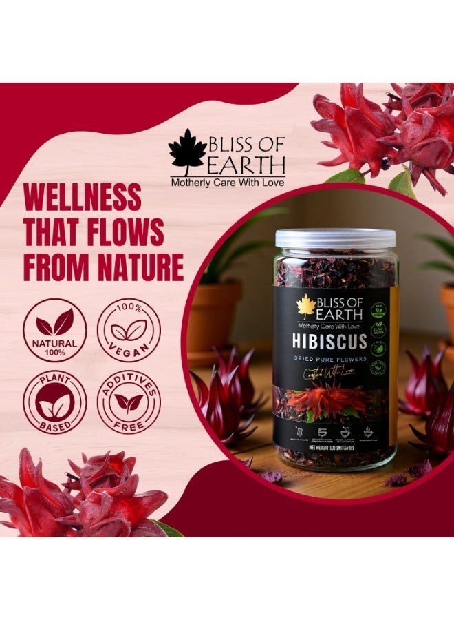 Bliss of Earth Hibiscus Flower, Dried Roselle, 100% Natural Egyptian Hibiscus Tea, 2X100g - Image 4
